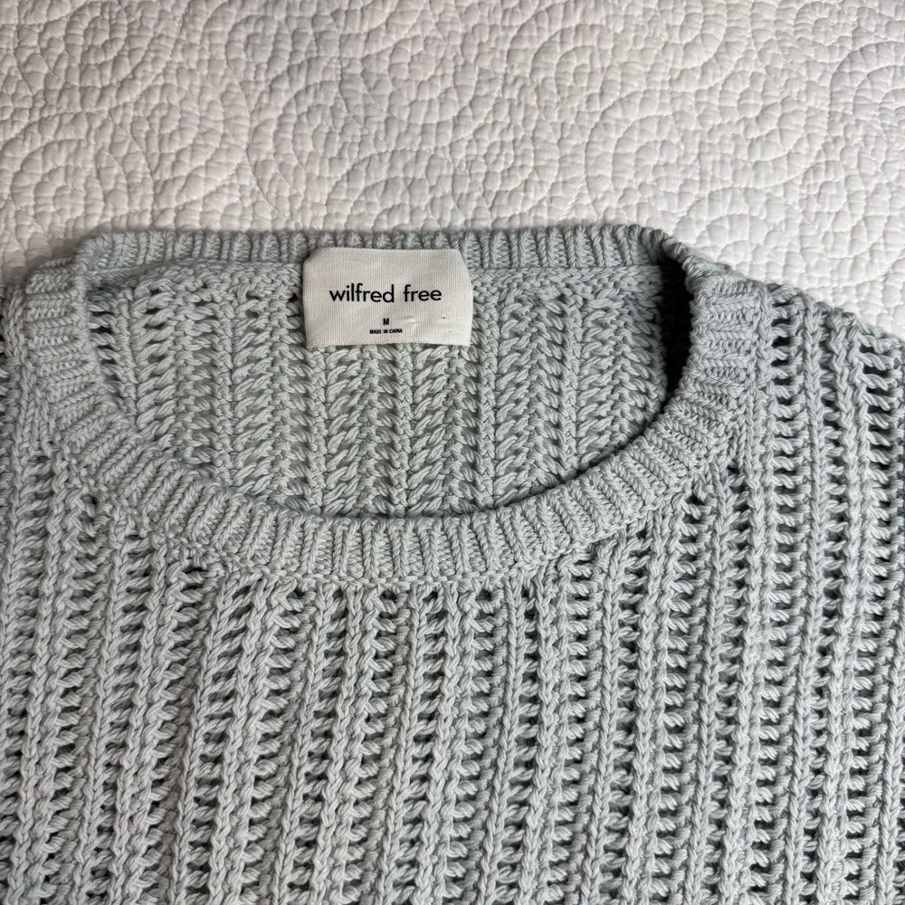 BNWT Wilfred Afterglow Sweater Glacier Blue Knit Crew Nck Sweater Cotton Medium - Picture 11 of 15
